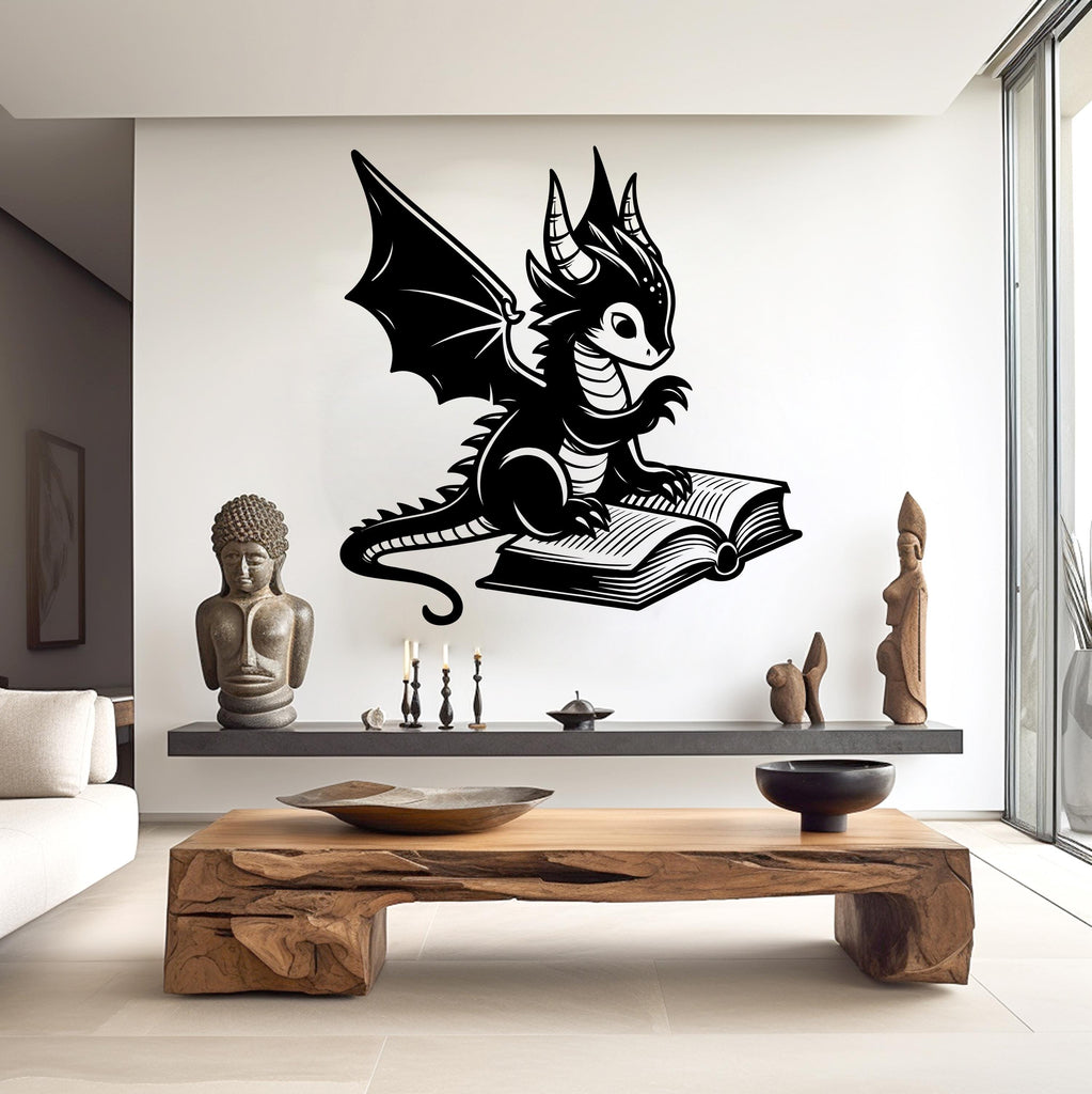 Dragon Reading a Book wall decal Reading Books Magic Wall Decal Vinyl Art Stickers for Interiors, Schools, Classrooms, Libraries 368RS