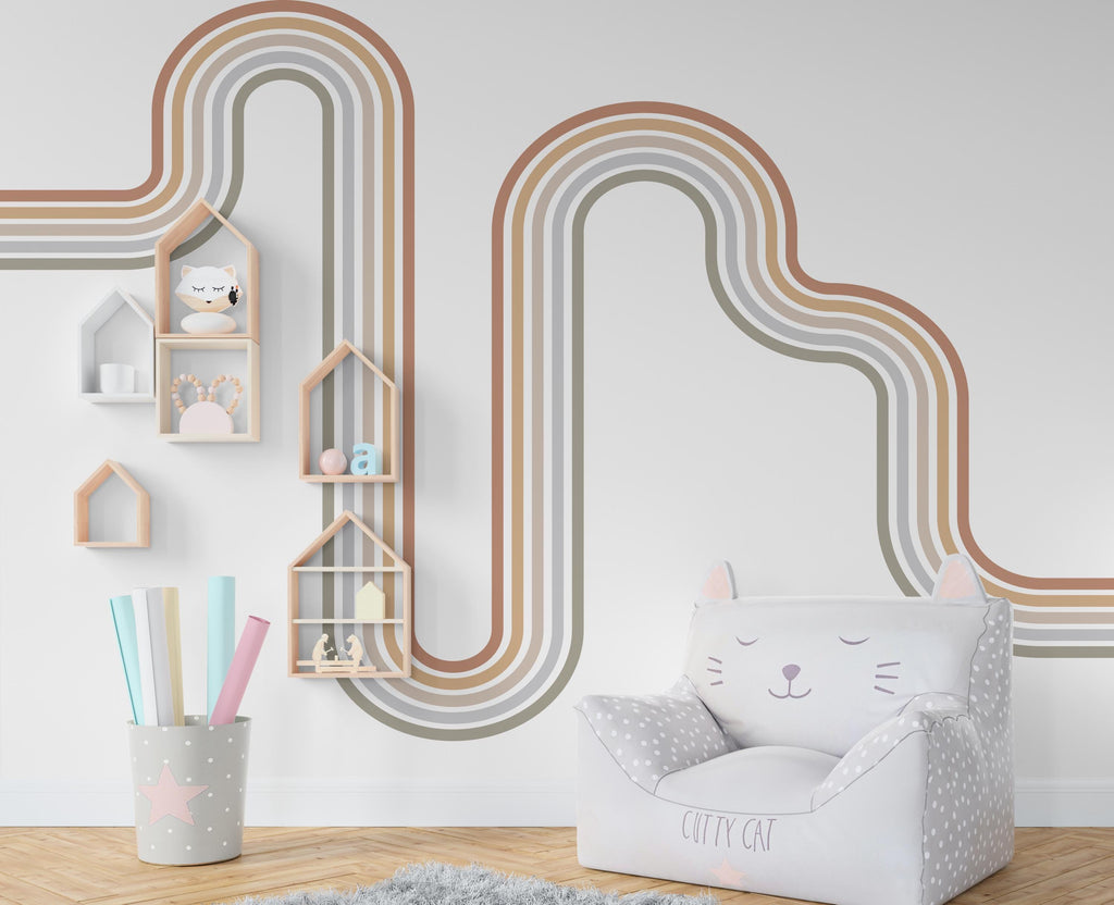 Rainbow stripe Wall Decal Stripe Vinyl Sticker Nursery Wall Decor Kids Playroom Boys Room Wall Art boho Bedroom Mural Sticker 371RS