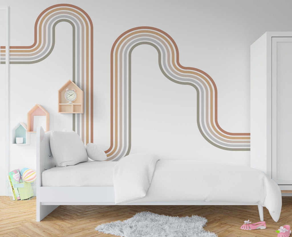 Rainbow stripe Wall Decal Stripe Vinyl Sticker Nursery Wall Decor Kids Playroom Boys Room Wall Art boho Bedroom Mural Sticker 371RS