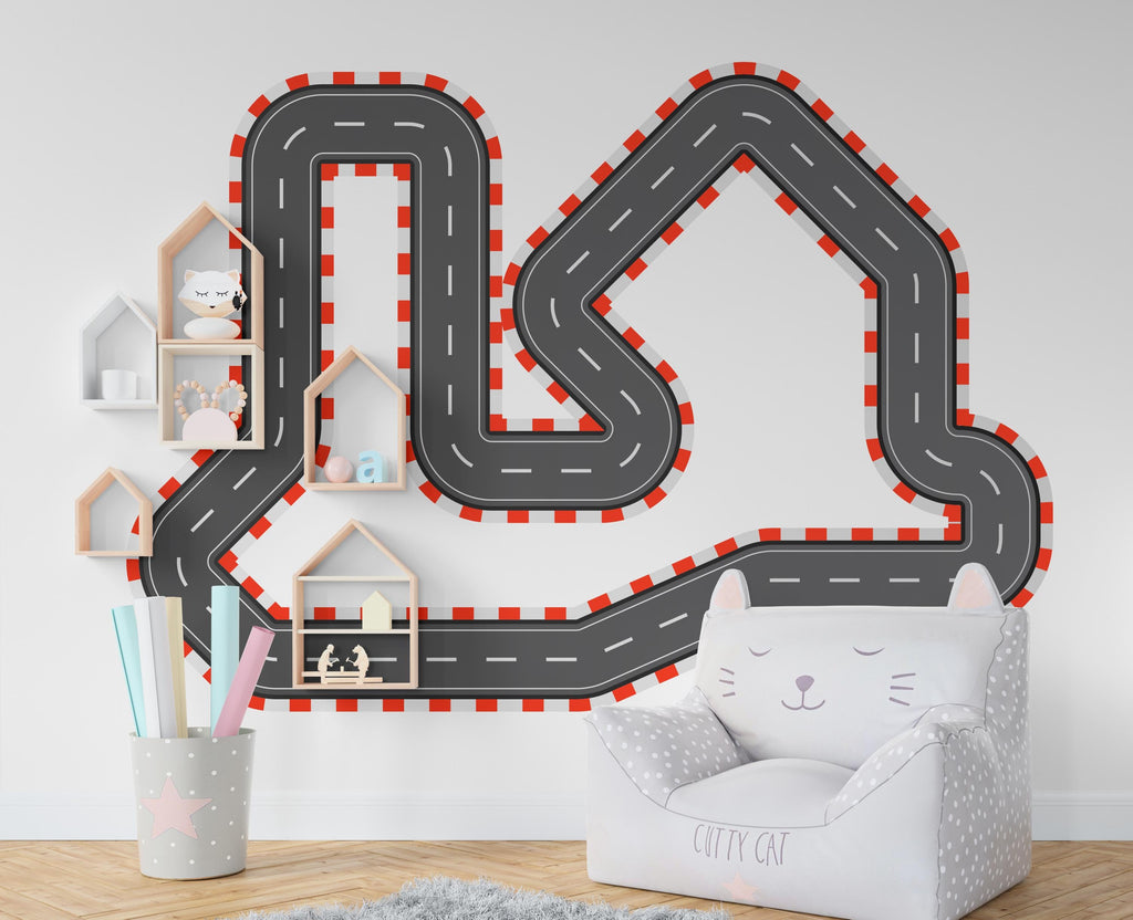 Racing Road Wall Decal Highway Vinyl Sticker Track Route Wall Decor Kids Playroom Boys Room Wall Art Automotive Bedroom Mural Sticker 392RS
