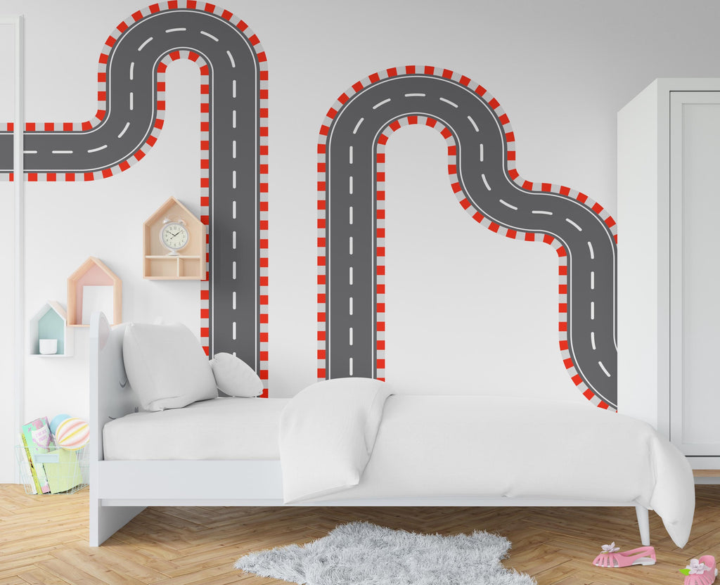 Road Racing Wall Decal Highway Vinyl Sticker Track Route Wall Decor Kids Playroom Boys Room Wall Art Automotive Bedroom Mural Sticker 393RS