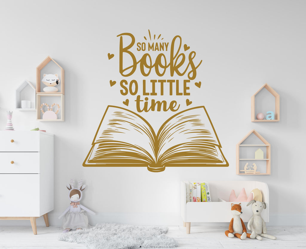 So Many Books So little time wall decals, shelves decor, library wall decal education decals reading room nurseries, school kids gifts 394RS