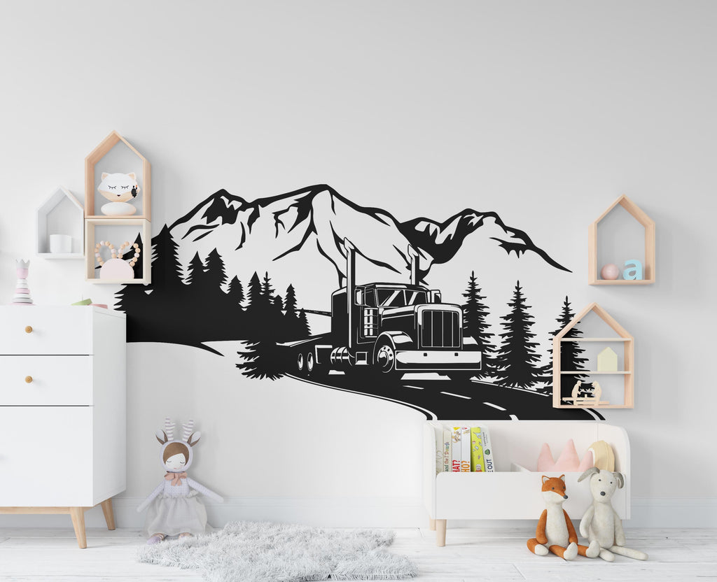Truck Wall Decal Forest Wall Sticker Mountain Art Truck Wall Vinyl Wall Decal Truck Room Gifts Vinyl Wall Art Stickers 396RS