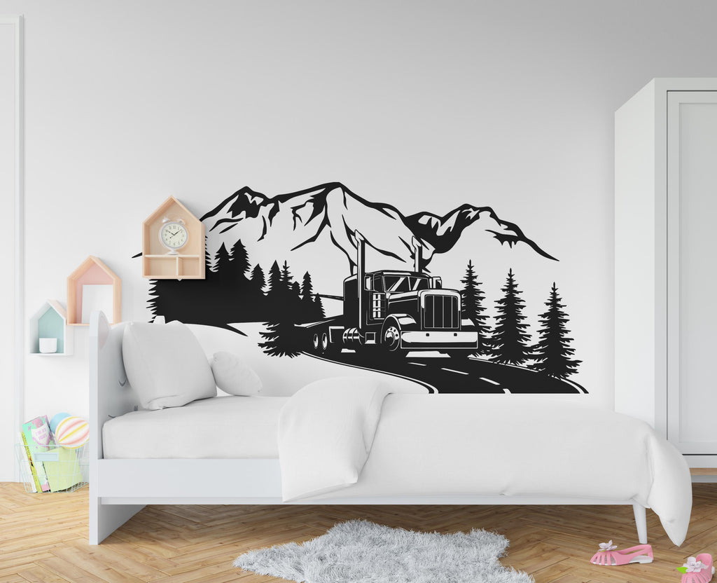 Truck Wall Decal Forest Wall Sticker Mountain Art Truck Wall Vinyl Wall Decal Truck Room Gifts Vinyl Wall Art Stickers 396RS