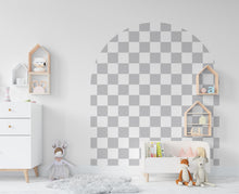 Load image into Gallery viewer, Racing flag Wall Decal, Bed Arch Sticker, Hedboard Wall Decal, Arch Wall Decal, Racing Wall Decal Sticker, Nursery Super King Bed Arch 376RS