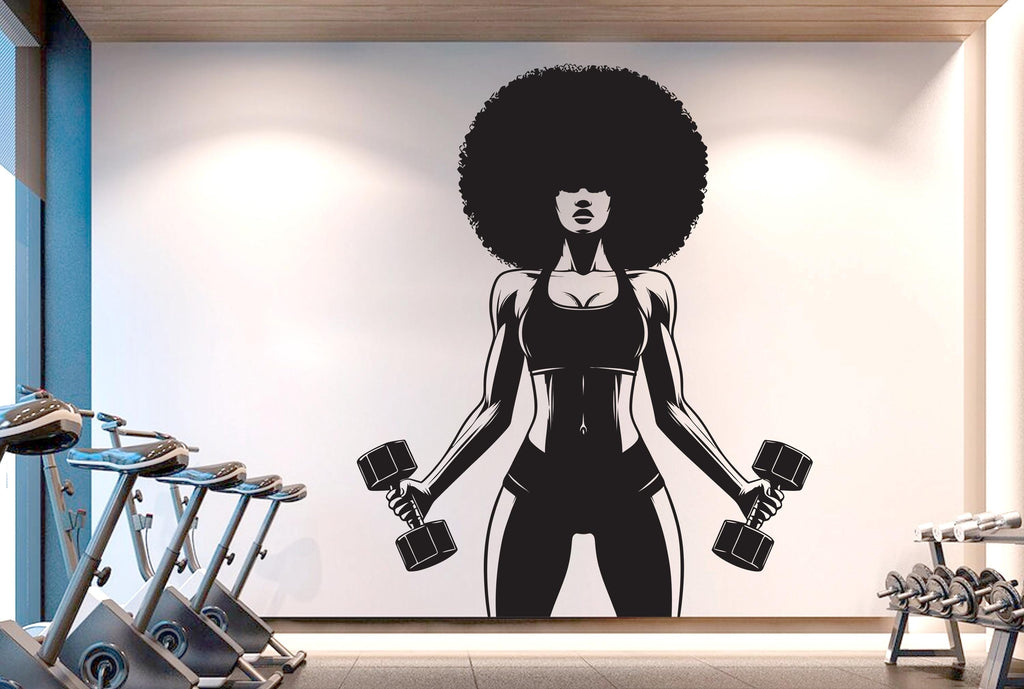 Gym Wall Decal Afro Girl Power fitness Quote Decor Workout Art Vinyl Gym Wall Stickers Bedroom Gym Workout Girl Motivation Crossfit 406RS