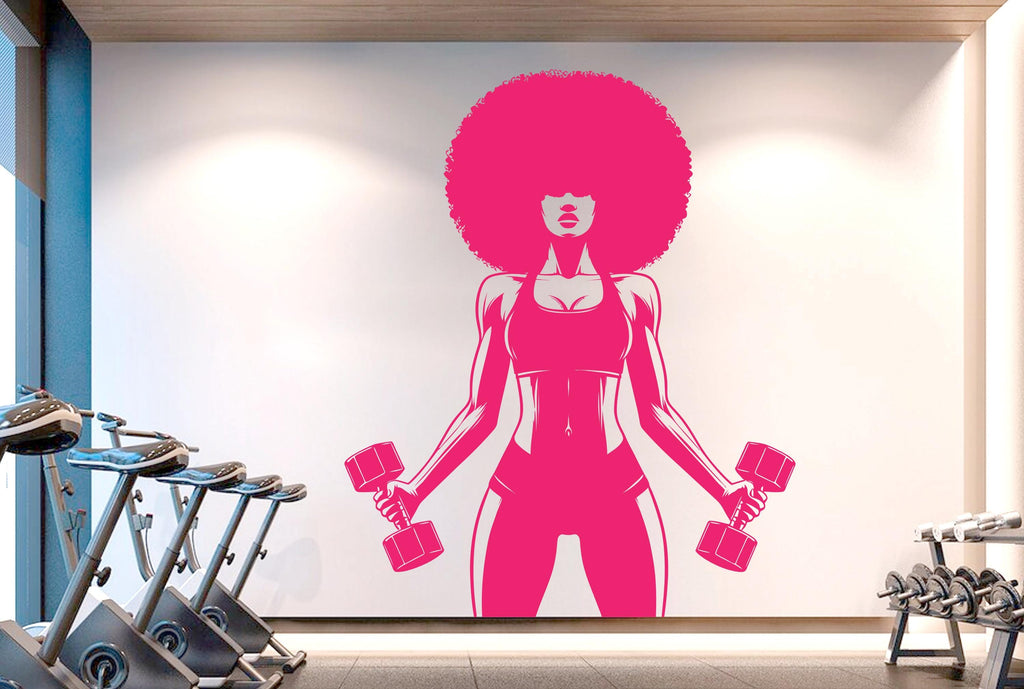 Gym Wall Decal Afro Girl Power fitness Quote Decor Workout Art Vinyl Gym Wall Stickers Bedroom Gym Workout Girl Motivation Crossfit 406RS