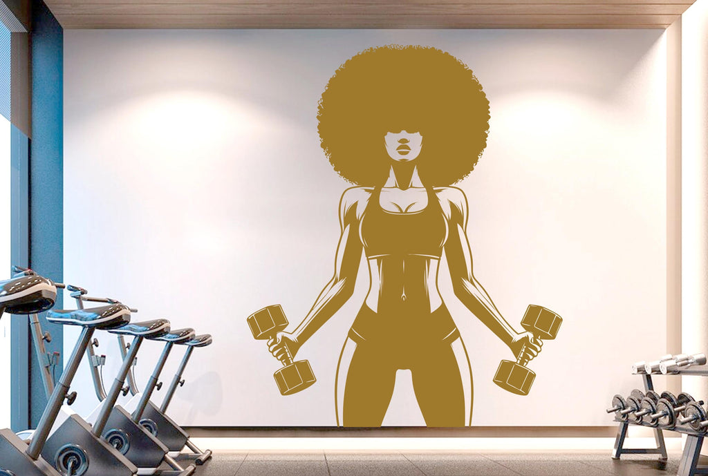 Gym Wall Decal Afro Girl Power fitness Quote Decor Workout Art Vinyl Gym Wall Stickers Bedroom Gym Workout Girl Motivation Crossfit 406RS