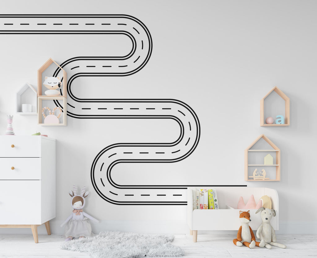 Road wind Wall Decal Highway Vinyl Sticker Track Route Wall Decor Kids Playroom Boys Room Wall Art Automotive Bedroom Mural Sticker 413RS