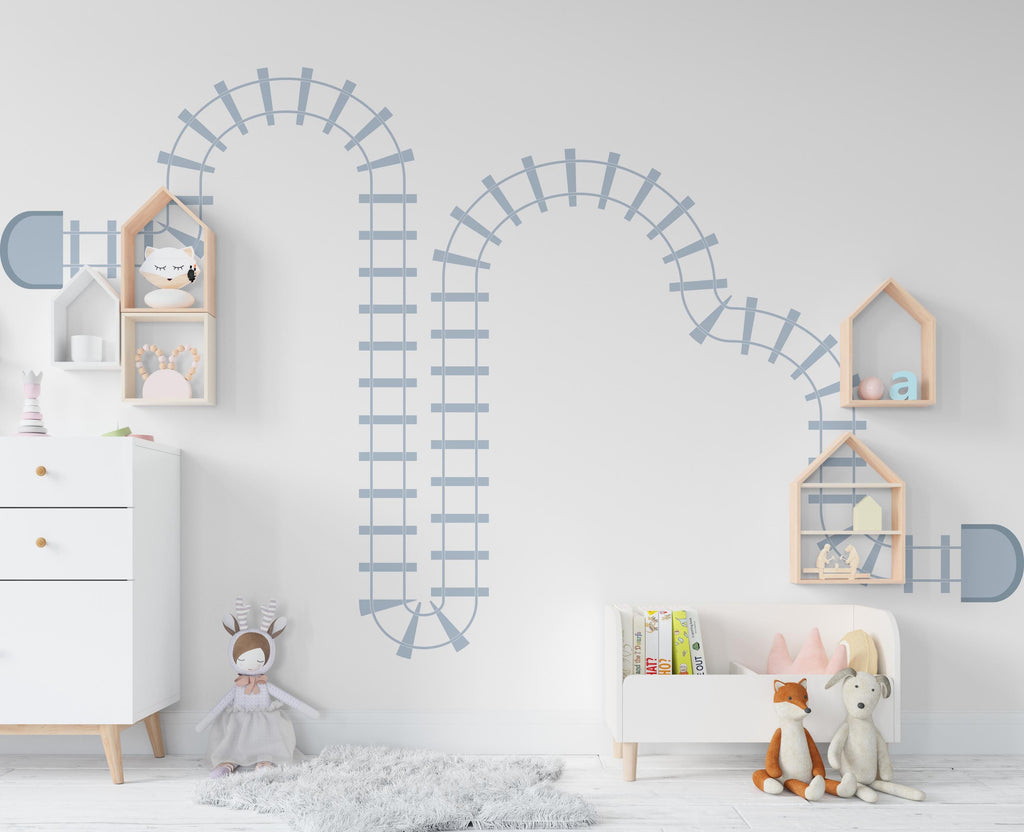 Train Tracks Wall Decal Railroad Vinyl Sticker Track Train Wall Decor Kids Playroom Boys Room Wall Art Bedroom Mural Sticker 415RS