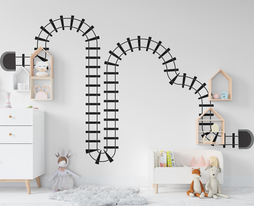 Train Tracks Wall Decal Railroad Vinyl Sticker Track Train Wall Decor Kids Playroom Boys Room Wall Art Bedroom Mural Sticker 415RS