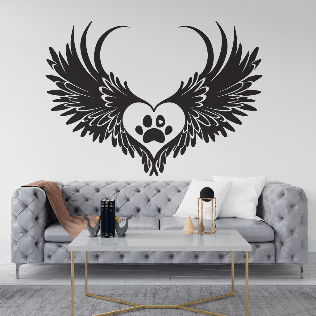 Angel Wings Paws Dog Wall Decor, Dog Wall Decals, Dog Wall Art, Dog Lover Stickers Bedroom Wall Vinyl Nursery Wall Decals Art 384RS