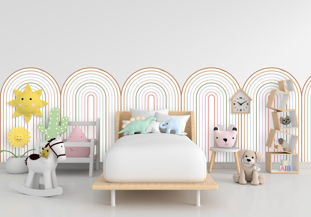 Scalloped Pastel Arch Wall Decal, Scallop Decals, Boho Wall Decor Decal Boho Nursery Scalloped Half Wall, Arch Wall Decal Border Decal 386RS