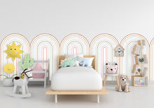 Load image into Gallery viewer, Scalloped Pastel Arch Wall Decal, Scallop Decals, Boho Wall Decor Decal Boho Nursery Scalloped Half Wall, Arch Wall Decal Border Decal 386RS