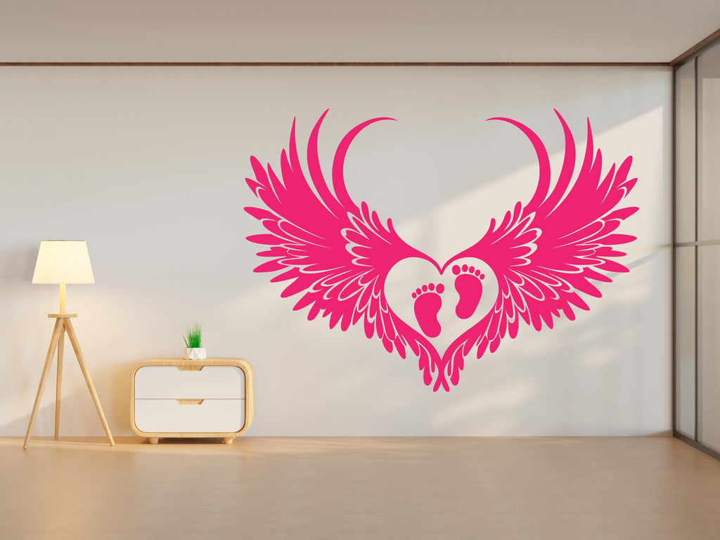 Baby Feet Angel Wings Gender Reveal Wall Decor, Baby Wall Decals, Wall Art, Baby Stickers Bedroom Wall Vinyl Nursery Wall Decals Art 390RS