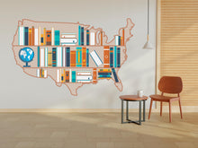 Load image into Gallery viewer, Library USA map wall decals, Books wall decor, bookshelf library wall decal, education decals reading room, nurseries, school, kids 421RS