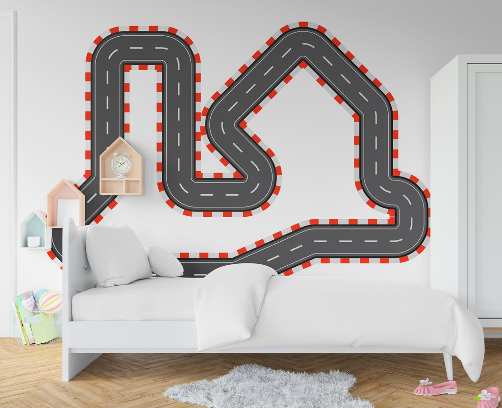 Racing Road Wall Decal Highway Vinyl Sticker Track Route Wall Decor Kids Playroom Boys Room Wall Art Automotive Bedroom Mural Sticker 392RS