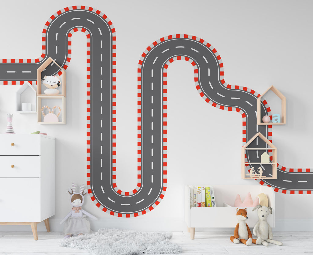 Road Racing Wall Decal Highway Vinyl Sticker Track Route Wall Decor Kids Playroom Boys Room Wall Art Automotive Bedroom Mural Sticker 393RS