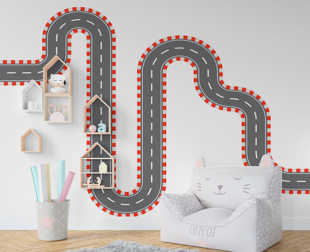 Road Racing Wall Decal Highway Vinyl Sticker Track Route Wall Decor Kids Playroom Boys Room Wall Art Automotive Bedroom Mural Sticker 393RS