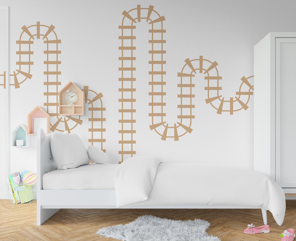 Train Tracks Wall Decal Railroad Vinyl Sticker Track Train Wall Decor Kids Playroom Boys Room Wall Art Bedroom Mural Sticker 423RS