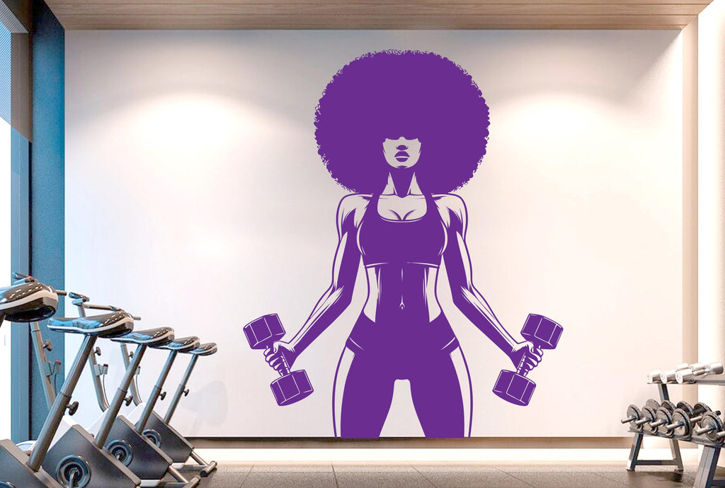 Gym Wall Decal Afro Girl Power fitness Quote Decor Workout Art Vinyl Gym Wall Stickers Bedroom Gym Workout Girl Motivation Crossfit 406RS