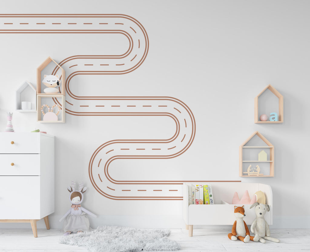 Road wind Wall Decal Highway Vinyl Sticker Track Route Wall Decor Kids Playroom Boys Room Wall Art Automotive Bedroom Mural Sticker 413RS