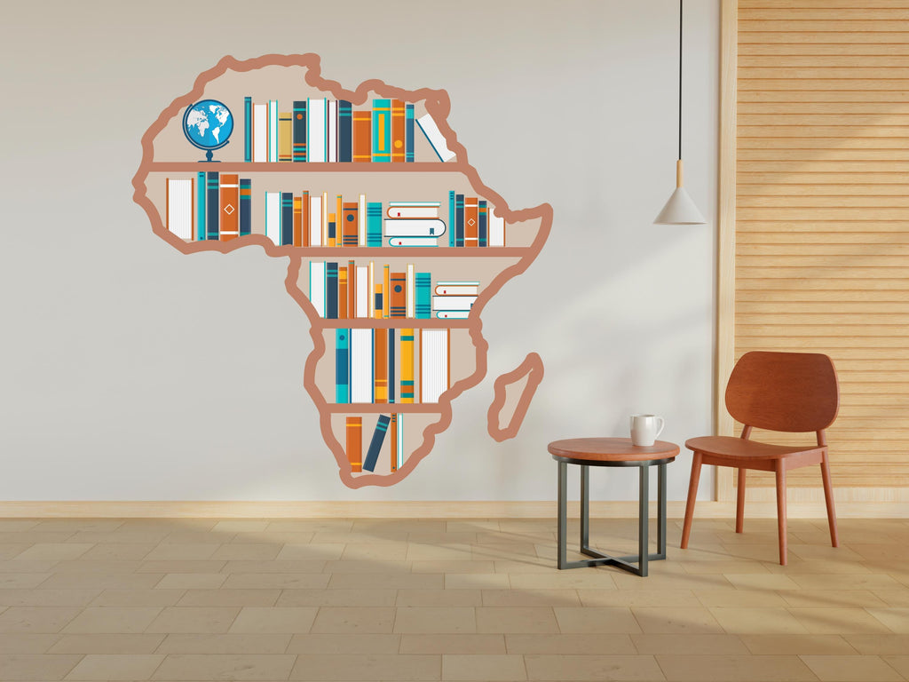 Library Africa map wall decals, Books wall decor, bookshelf library wall decal, education decals reading room, nurseries, school, kids 414RS
