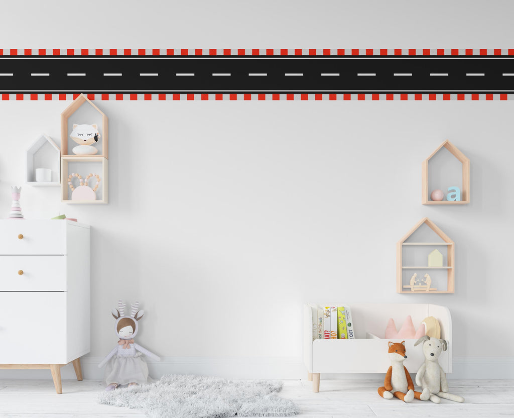 Road Racing Wall Decal Highway Vinyl Sticker Track Route Wall Decor Kids Playroom Boys Room Wall Art Automotive Bedroom Mural Sticker 415RS