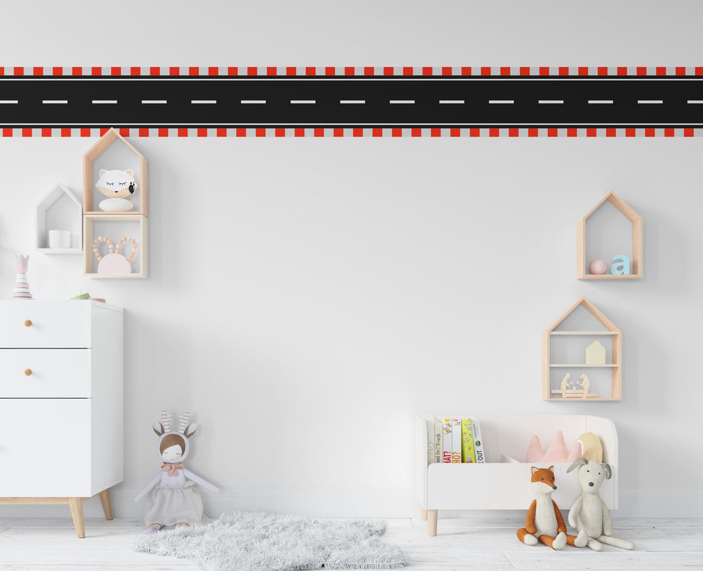 Road Racing Wall Decal Highway Vinyl Sticker Track Route Wall Decor Kids Playroom Boys Room Wall Art Automotive Bedroom Mural Sticker 415RS