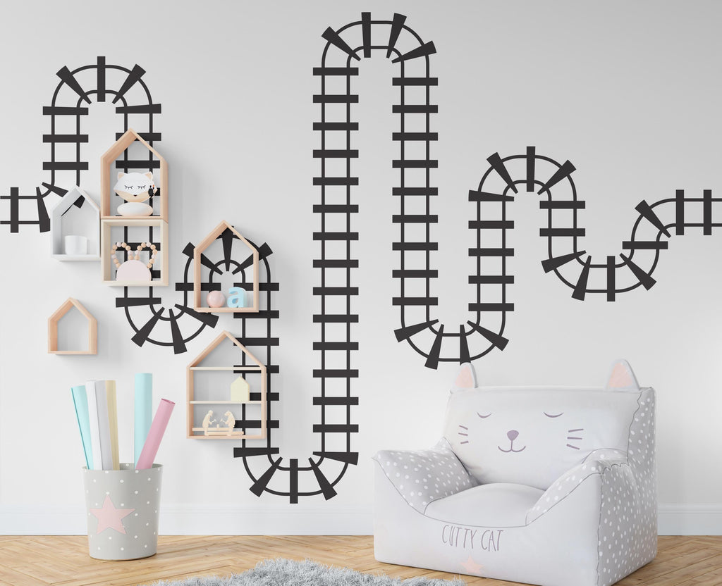 Train Tracks Wall Decal Railroad Vinyl Sticker Track Train Wall Decor Kids Playroom Boys Room Wall Art Bedroom Mural Sticker 423RS