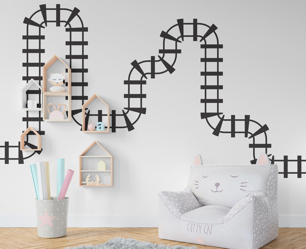 Train Tracks Wall Decal Railroad Vinyl Sticker Track Train Wall Decor Kids Playroom Boys Room Wall Art Bedroom Mural Sticker 422RS
