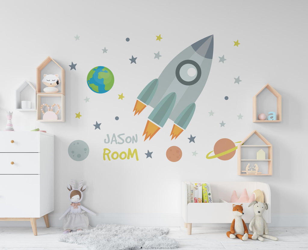 Large Name Rocket Wall Decal Planet Wall Sticker Constellation Art Space Wall Vinyl Wall Decal Rocket Room Gifts Vinyl Wall Sticker 433RS