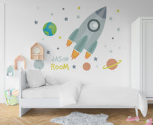 Load image into Gallery viewer, Large Name Rocket Wall Decal Planet Wall Sticker Constellation Art Space Wall Vinyl Wall Decal Rocket Room Gifts Vinyl Wall Sticker 433RS