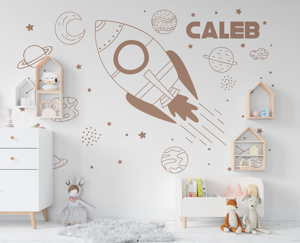 Large Name Rocket Wall Decal Planet Wall Sticker Constellation Art Space Wall Vinyl Wall Decal Rocket Room Gifts Vinyl Wall Sticker 434RS