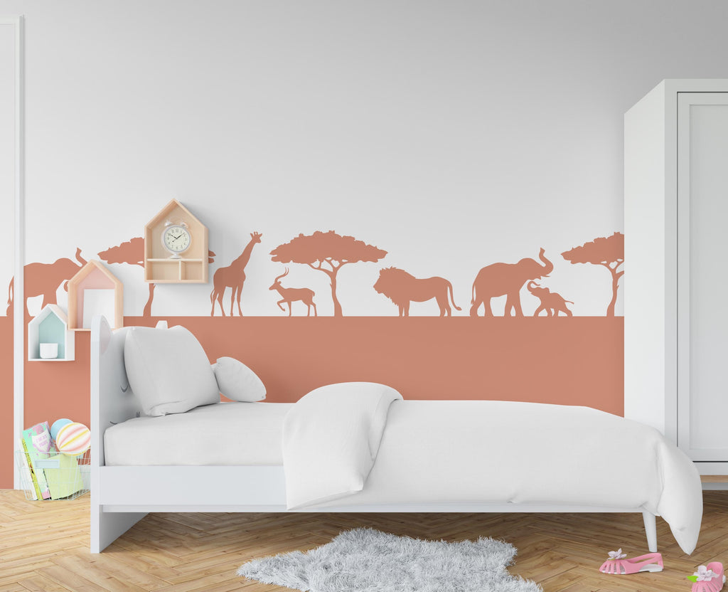 Safari Animals Wall Border Wall Decal, Scallop Decals, Savannah Wall Decor Decal, Boho Nursery, Safari Wall, Border Wall Decal 436RS