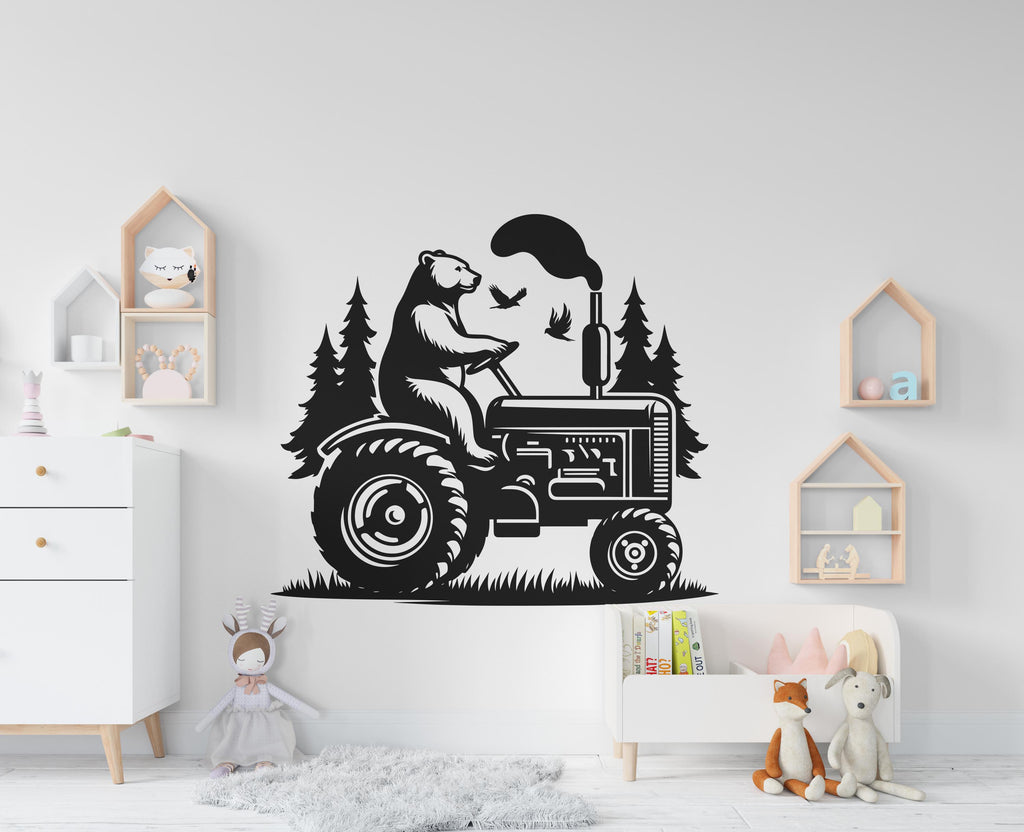 Bear on Tractor Wall Decor Bear Farm Tractor Wall Art Gym Wall Decals Bear Wall Decal Village Gifts Home Gym Wall Sticker Farm 440RS