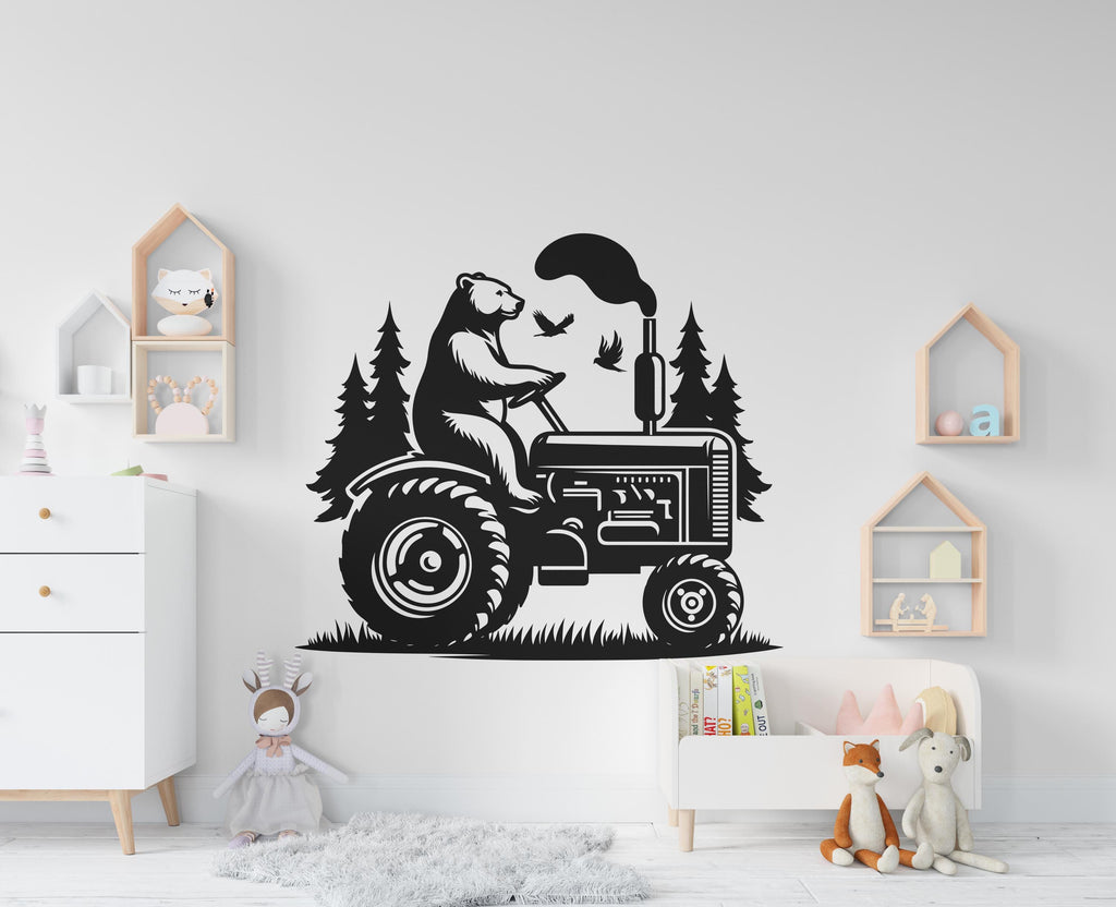 Bear on Tractor Wall Decor Bear Farm Tractor Wall Art Gym Wall Decals Bear Wall Decal Village Gifts Home Gym Wall Sticker Farm 440RS