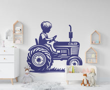 Load image into Gallery viewer, Little boy on a Tractor Wall Decor Bear Farm Tractor Wall Art Gym Wall Decals Bear Wall Decal Village Gifts Home Gym Wall Sticker Farm 441RS