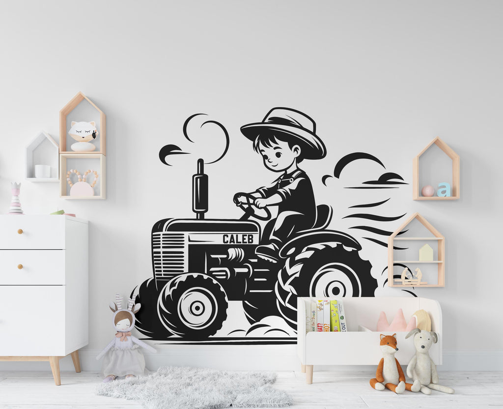 Little boy on a Tractor Wall Decor Bear Farm Tractor Wall Art Gym Wall Decals Bear Wall Decal Village Gifts Home Gym Wall Sticker Farm 442RS