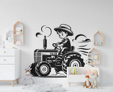 Load image into Gallery viewer, Little boy on a Tractor Wall Decor Bear Farm Tractor Wall Art Gym Wall Decals Bear Wall Decal Village Gifts Home Gym Wall Sticker Farm 442RS