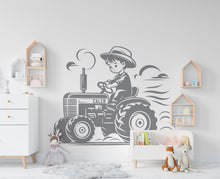 Load image into Gallery viewer, Little boy on a Tractor Wall Decor Bear Farm Tractor Wall Art Gym Wall Decals Bear Wall Decal Village Gifts Home Gym Wall Sticker Farm 442RS