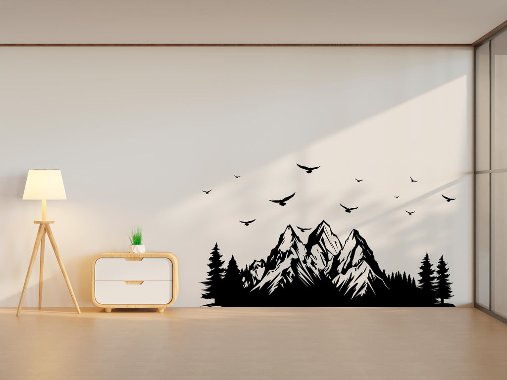 Mountain Car wall decal Living Room Forest Mountain decal Car Stickers Van Custom Decal Art Stickers Bird Car Stickers Decal Car Decor 298RS
