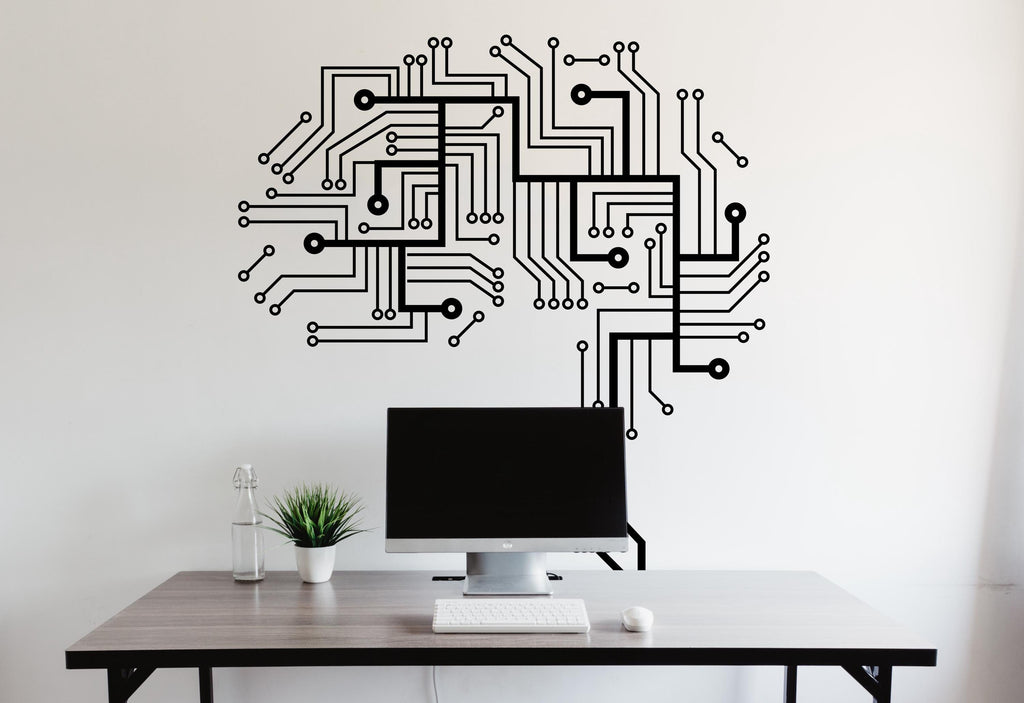Circuit Board Wall Decal, Technology Vinyl Wall Art Decals, Brain Circuit Decal, Office Decor, Business Wall Decal, Wall Art Office 400LU