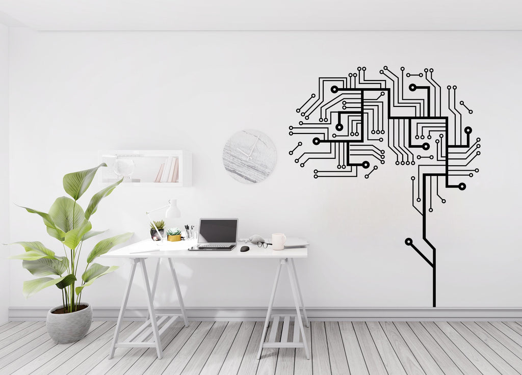 Circuit Board Wall Decal, Technology Vinyl Wall Art Decals, Brain Circuit Decal, Office Decor, Business Wall Decal, Wall Art Office 400LU