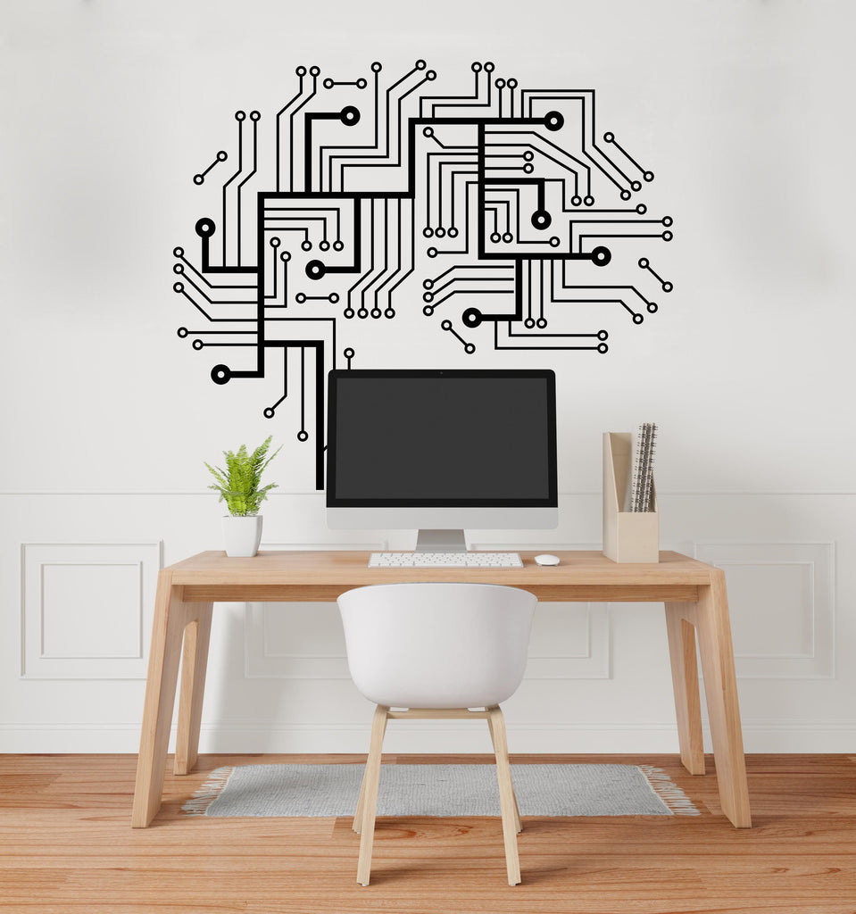 Circuit Board Wall Decal, Technology Vinyl Wall Art Decals, Brain Circuit Decal, Office Decor, Business Wall Decal, Wall Art Office 400LU