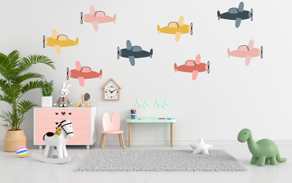 Colorful Vibrant Airplane Wall Decal Set for Kid's Rooms, Playrooms, Game Rooms and Nurseries  401LU