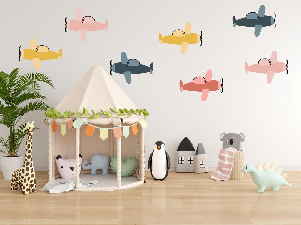 Colorful Vibrant Airplane Wall Decal Set for Kid's Rooms, Playrooms, Game Rooms and Nurseries  401LU