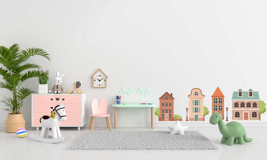 House wall decals, City wall decals, Houses Wall Art Decal, Nursery wall decal, Kids room Decor, Nursery wall stickers, Playroom decor 412LU