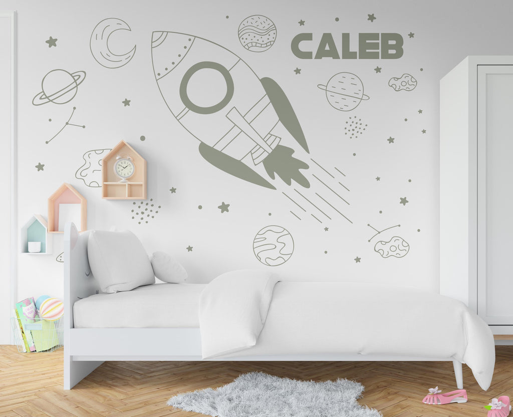 Large Name Rocket Wall Decal Planet Wall Sticker Constellation Art Space Wall Vinyl Wall Decal Rocket Room Gifts Vinyl Wall Sticker 434RS
