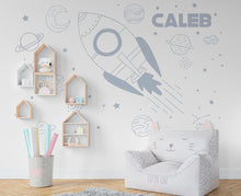 Load image into Gallery viewer, Large Name Rocket Wall Decal Planet Wall Sticker Constellation Art Space Wall Vinyl Wall Decal Rocket Room Gifts Vinyl Wall Sticker 434RS